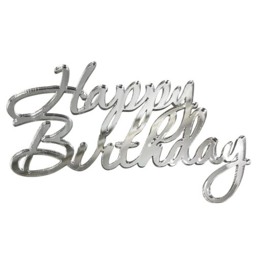 Топпер декоративный акриловый "Happy Birthday" Серебро 11х7 см 36461