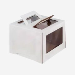 Коробка для торта с окном и ручкой белая 28х28х20 см 019000 ф