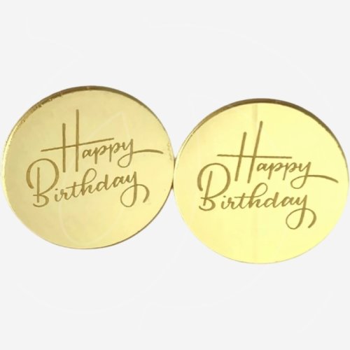 Набор топперов декоративных акриловых "Happy Birthday" Золото 4,5 см 2 шт 36631