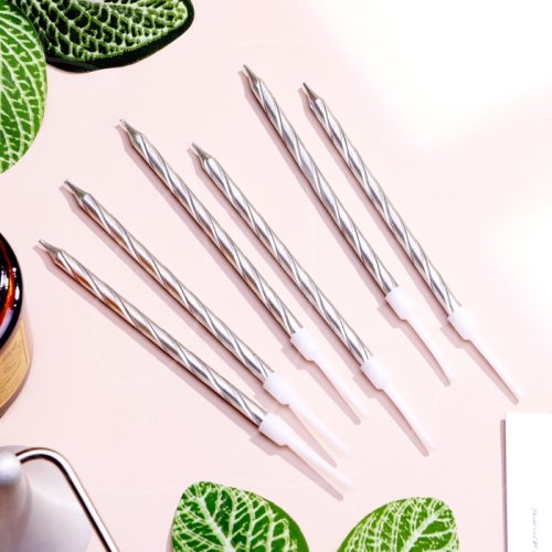 Свечи декоративные Серебристые 14 см 6 шт 3006919