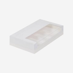 Коробка на 4 эклера и эскимо с прозрачной крышкой белая 25х15х5см 080810 ф