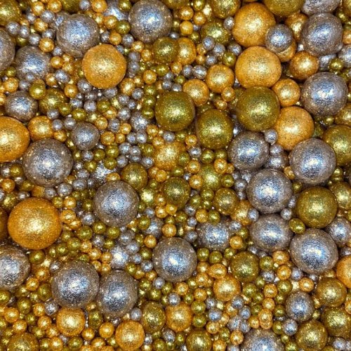 Посыпка кондитерская из дутого риса жемчуг блестящий "Золото-серебряный микс" 50 г 786