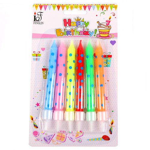 Свечи декоративные Цветные в голубой горошек 6 шт 2919686