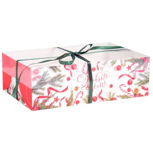 Коробка на 6 капкейков с пластиковой крышкой "Новогодняя" 23х16х7,5 см 5080537