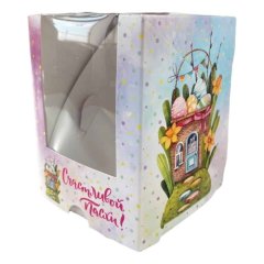 Коробка для кулича с окном "Пасхальный домик" 9,5х9,5х12,5 см КУ-00548	