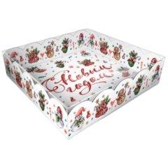 Коробка для сладостей двухсторонняя с прозрачной крышкой "Печенюшки" 12х12х3 см КУ-00841