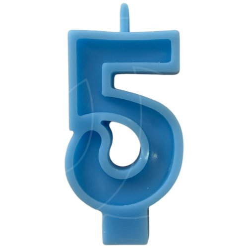 Свеча декоративная Цифра "5" Голубая яркая 